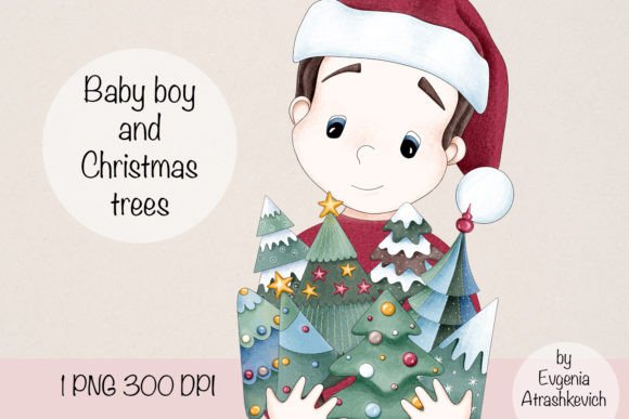 Baby Boy and Christmas Tree Sublimation Illustrations