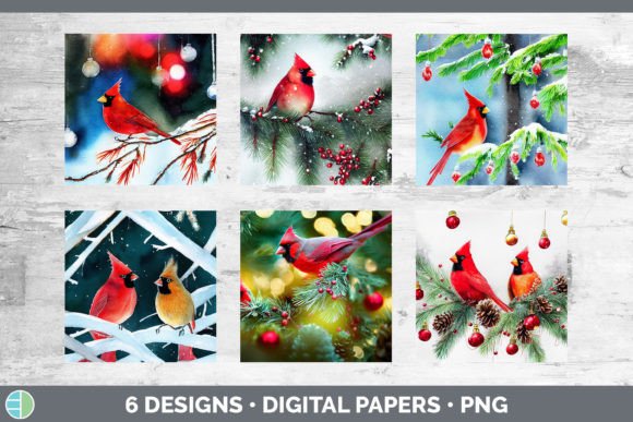 Christmas Cardinals Backgrounds Digita for Brand Illustrations
