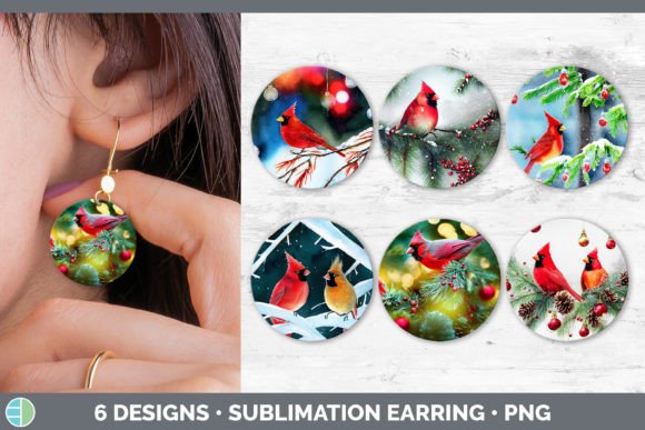 Christmas Cardinals Round Earring Subl for Illustrations