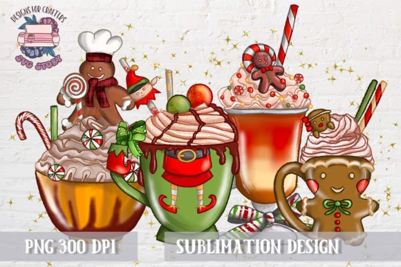 Christmas Chocolate Cup Sublimation PNG Illustrations