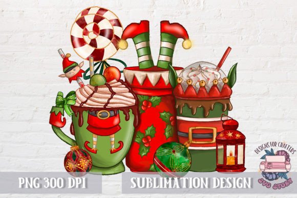 Christmas Elves Cup of Coffee PNG for Crafting and Design