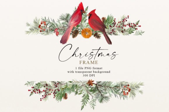 Christmas Holidays Frame Cardinal Bird Illustration
