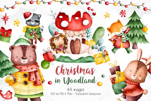 Christmas in Woodland Clipart Illustrations