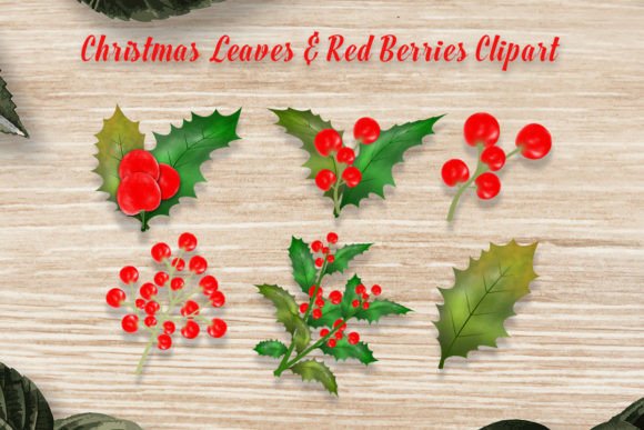 Christmas Leaves Red Berries Clipart for Holiday Illustrations