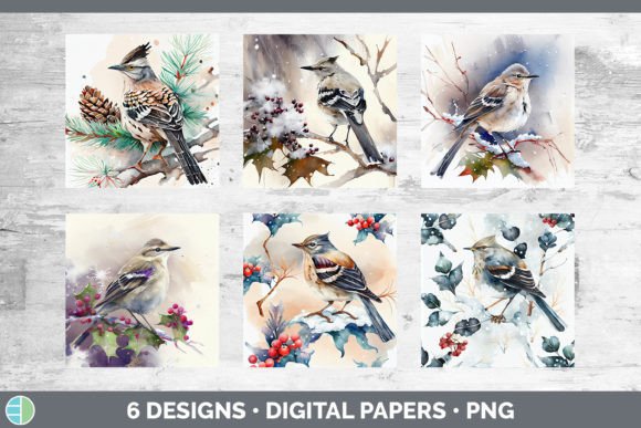 Christmas Mockingbird Backgrounds Digi for Illustrations