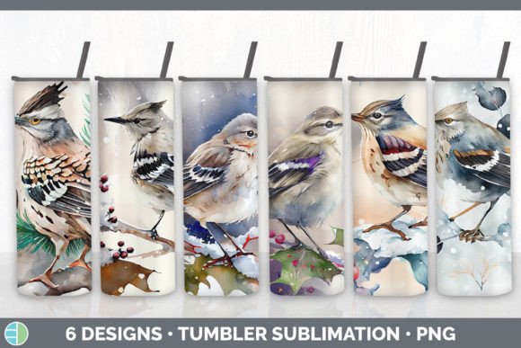 Christmas Mockingbird Tumbler Sublimatio: Festive Illustrations for Crafters