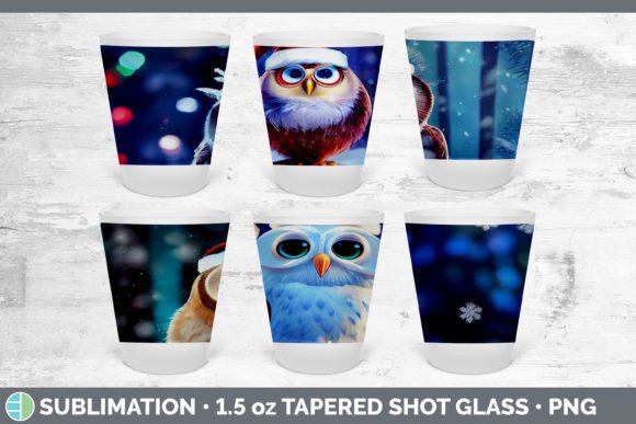 Christmas Owl Shot Glass Sublimation S for Illustrations