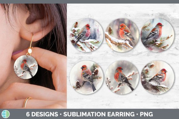 Christmas Pine Grosbeak Round Earring Illustrations