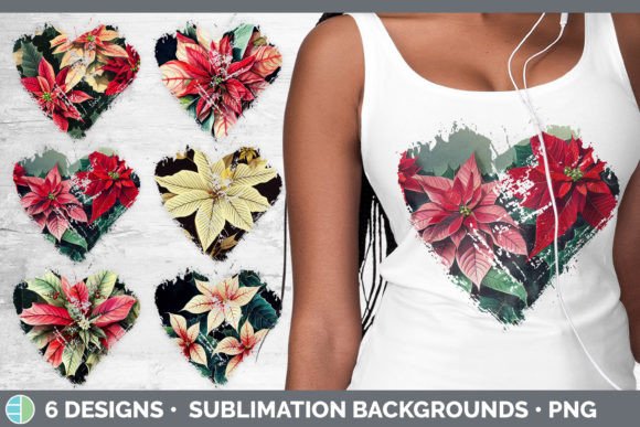 Christmas Poinsettia Heart Distressed Cl for Illustrations