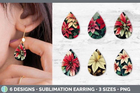 Christmas Poinsettia Teardrop Earring for Illustrations