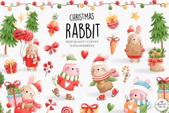 Christmas Rabbit Clipart for Branding and Marketing