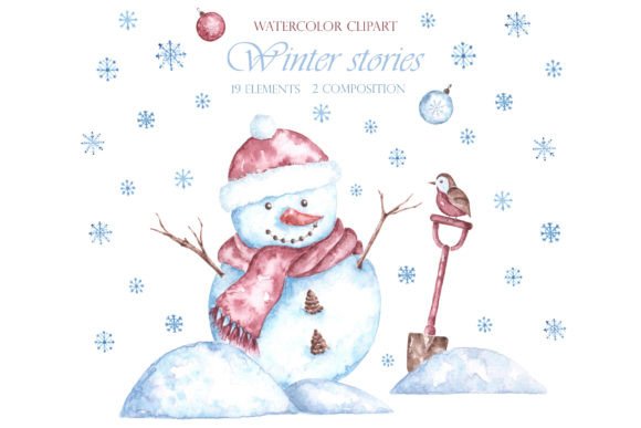 Christmas Snowman Watercolor Clipart for Editorial and Web Design
