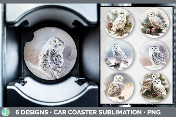 Christmas Snowy Owl Car Coaster Sublim for Illustrations
