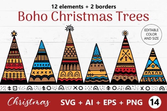 Christmas Tree SVG Clipart Boho Ornament for Illustrations