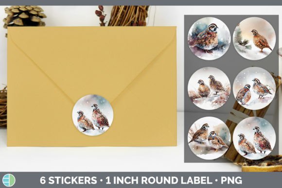 Quail Christmas Stickers Sticker 1in R in Modern Illustrations
