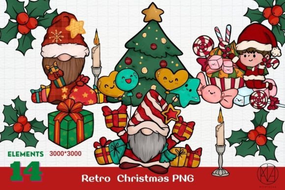 Retro Christmas PNG Clipart for Crafting and Illustrations
