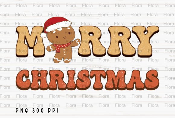 Retro Merry Christmas Gingerbread PNG Illustration