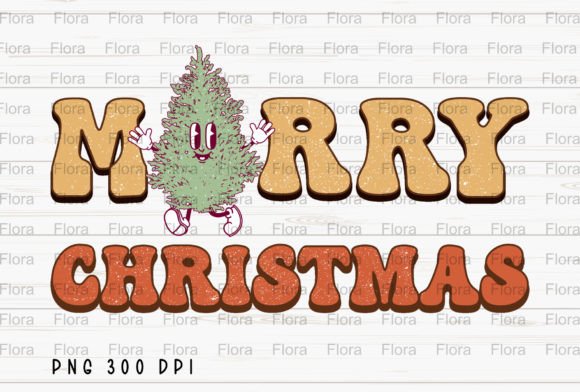 Retro Merry Christmas Tree Sublimation Illustrations