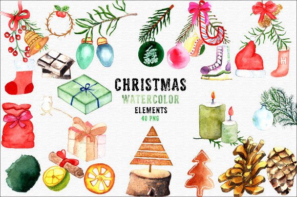 Watercolor Christmas Elements Clipart700 Illustrations Review