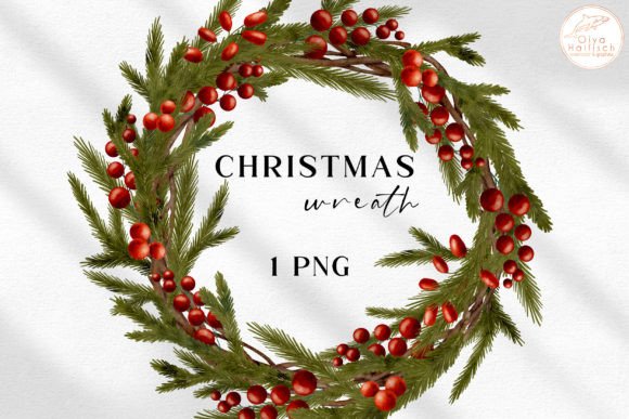 Watercolor Fir Branches Christmas Wreath Illustrations