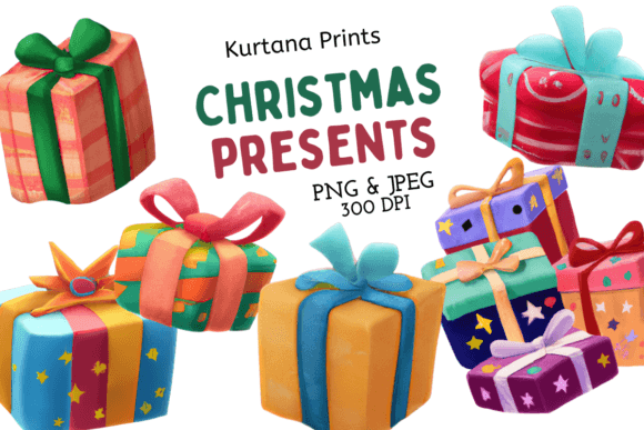 Wrapped Christmas Present Set Illustrations